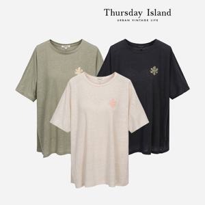[Thursday Island] 프린팅 포인트 린넨 티셔츠(T234MTS640W)