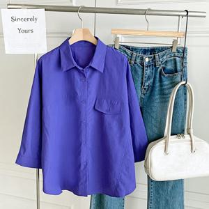 샵앤) 여성 카라넥 사선 루즈핏 7부소매 블라우스 DGB-WBL-4373-바이올렛