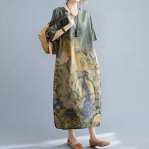 루즈핏반팔원피스 S74866 데일리 루즈핏 프린팅 클래 롱반팔원피스