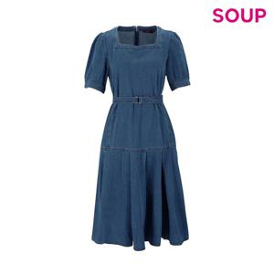 [숲]스퀘어 넥 벨티드퍼프소매 데님 원피스(SB4OP38)