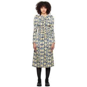 가니 원피스 블루   베이지 새틴 미디 드레스 241144F054001