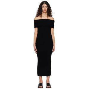 토템 원피스 블랙 오프숄더 미디 드레스 231771F054007