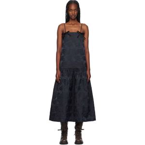 가니 원피스 네이비 보태니컬 자카드 스트랩 미디 드레스 242144F054018