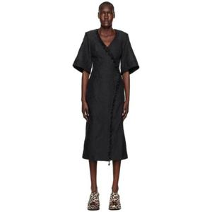 가니 원피스 블랙 비즈 프린지 미디 드레스 231144F054003