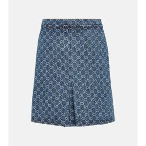 구찌 GG 플리츠 데님 자카드 미디 스커트 P00939951
