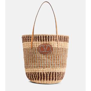 발렌 VLogo 우븐 라피아 바스켓 백 P01039568