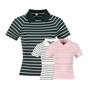 럭스골프 여성 슬림핏 스트라이프 카라 반팔 골프니트 LB25M610W