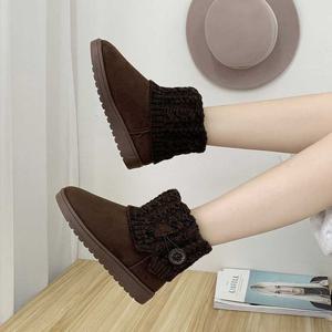 여성 니트 따듯한 겨울 신발 앵클 발목 스웨이드 부츠