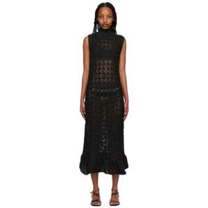 가니 원피스 블랙 실크 미디 드레스 231144F054002