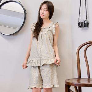 바풀 CA5Y13016 여성잠옷 순면 파자마 여름 민소매 잠옷 상하 블루