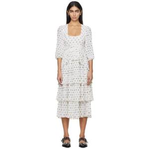 가니 원피스 화이트 플리츠 미디 드레스 241144F054000