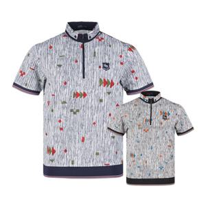 럭스골프 남성 반집업 아티스틱 패턴 반팔 티셔츠 YG25M403