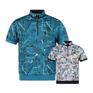 럭스골프 남성 반집업 아티스틱 패턴 반팔 티셔츠 YG25M405