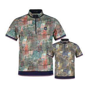 럭스골프 남성 반집업 아티스틱 패턴 반팔 티셔츠 YG25M407