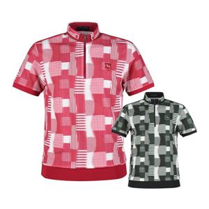 럭스골프 남성 반집업 아티스틱 패턴 반팔 티셔츠 YG25M409