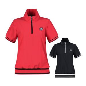 럭스골프 여성 하이넥 반집업 배색 반팔 티셔츠 MW25M608W