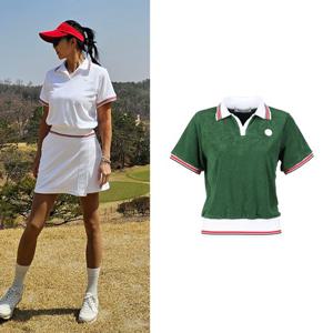 럭스골프 여성 오픈 카라 테리 반팔 스웨트 셔츠 TO25M616W