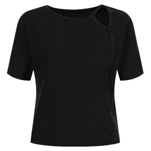 샵앤) 국산 여성 라운드넥 한줄 옆단추 골지 반팔 니트 티셔츠 BOM-WKN-20653-블랙