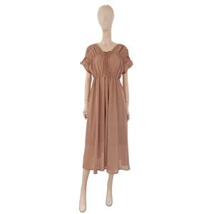 [숲]V넥 리본여밈 셔링 롱 원피스 SB5OP80