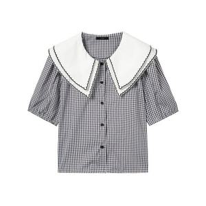 [르샵]체크 세일러 카라 반팔 블라우스 (DP2BA020A)