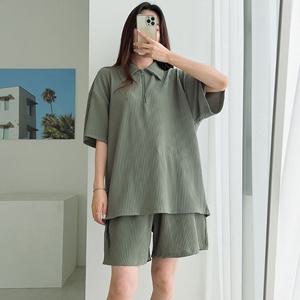 [리빌모아]지퍼 카라넥 국산 남여공용 반팔 티셔츠 5C5-KAH-Q052