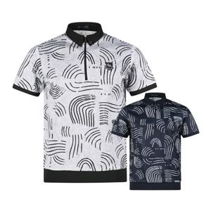 럭스골프 남성 반집업 아티스틱 패턴 반팔 티셔츠 YG25M413