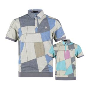 럭스골프 남성 히든 반집업 지오메트리 패턴 반팔 티셔츠 YG25M411