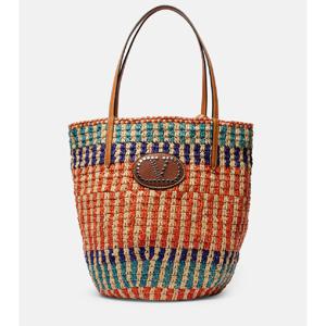 발렌 VLogo 레더 트리밍 라피아 토트 백 P01056474