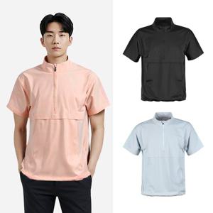 럭스골프 남성 반집업 스트링 아노락 반팔 티셔츠 LB25M415