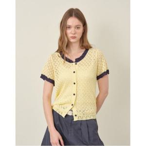 [르샵]썸머 펀칭 니트 배색 반팔 가디건 (DP2CK020A)