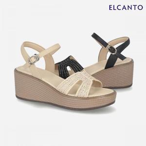엘칸토  (LCWW45U526) 여성 양가죽 글리터 웨지 샌들 6cm