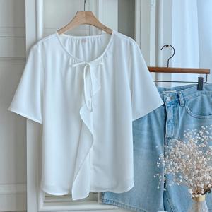 샵앤) 국산 여성 리본 프릴 타이 쉬폰 반팔 블라우스 REI-WBL-4577-아이보리