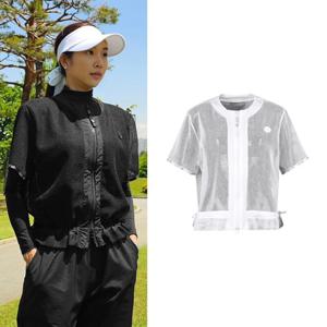 럭스골프 여성 웨이스트 스트링 메쉬 집업 반팔 자켓 TO25M804W