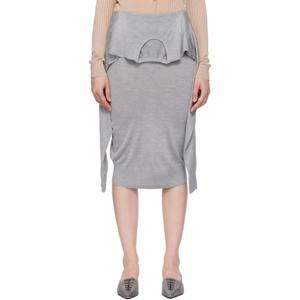 아크네 스커트 그레이 레이어드 실크 미디 스커트 251129F092011