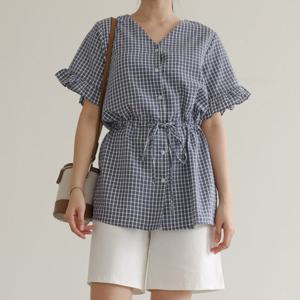 나야홍 / 아이우먼 하임화이트체크블라우스 WBU665M506 빅사이