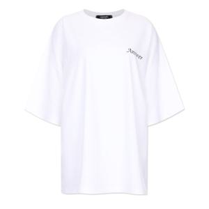 샵앤) 국산 여성 라운드넥 앤서 오버핏 뒷면 프린팅 반팔티 ODA-WSH-20722-화이트