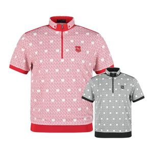 럭스골프 남성 반집업 멀티 패턴 반팔 티셔츠 YG25M423