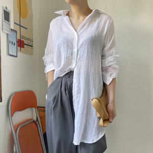 나야홍 / 아이우먼 아사면주름롱카라셔츠 IRP456M506 빅사이즈