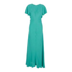 SEMICOUTURE V자형 등받이 네크라인과 끈 잠금 장치가 있는 실크 블렌드 여성용 블루 롱 드레스 S5SU34O090