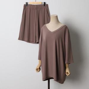 빅사이즈 506 무지브이티팬츠투피스 DRAI926