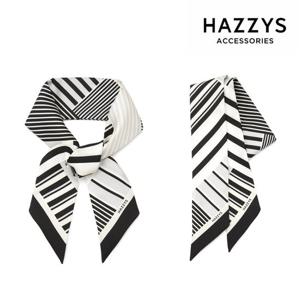 [헤지스ACC][선물포장] 블랙 스트라이프 쁘띠 실크 스카프 HISC5E815BK