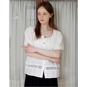 [르샵]배색 스티치 레이스 포인트 반팔 블라우스 (DP3BA003A)