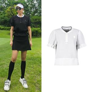 럭스골프 여성 반집업 서커 블록 퍼프 반팔 티셔츠 TO25M622W