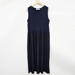 샵앤) 국산 여성 라운드 투톤 플리츠 레이어드 롱원피스 LL-WDR-4672-네이비