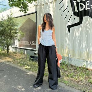 샵앤) 여성 밑단스트링 앞핀턱 밴딩 와이드 면100 팬츠 MCR-WPT-4685-아이보리