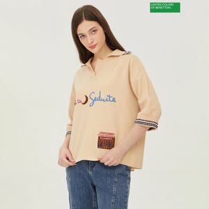 베네통 오픈 카라 자수 니트 BAKP12341_BG