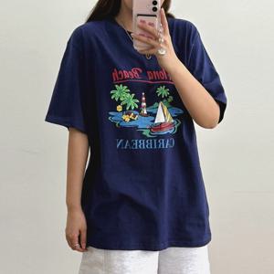 나야홍 / 아이우먼 야자수해변박시티셔츠 GBU881M507 빅사이즈