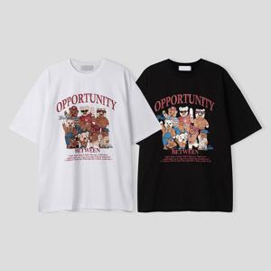 남자 베어 패밀리 코튼 반팔 티셔츠 RM-TSH-Q006-블랙