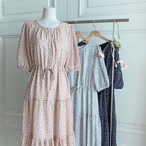 샵앤) 여성 허리조절 3단캉캉 잔꽃 바캉스 롱원피스 BONG-WDR-4648-핑크