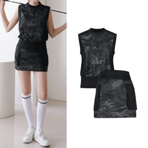 럭스골프 여성 밀리터리 민소매 티셔츠 큐롯 스커트 셋업 MDG25M904W